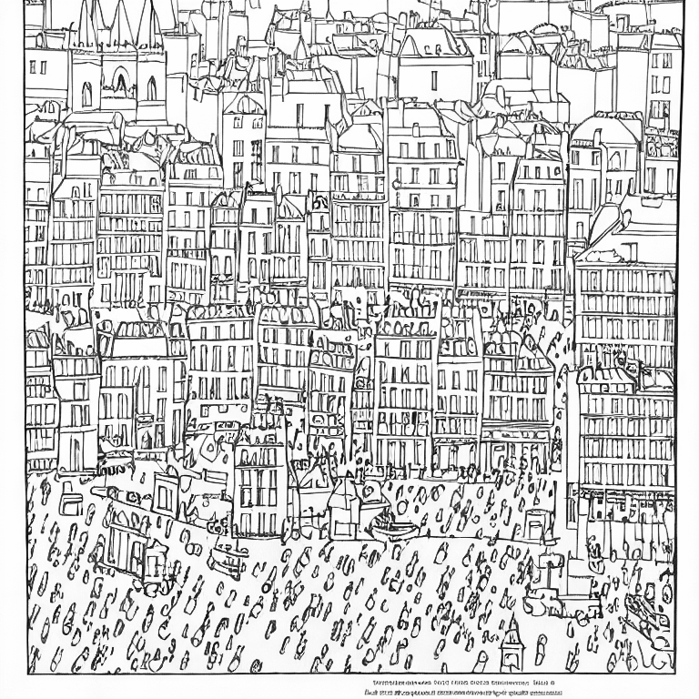 Coloring page of french city center