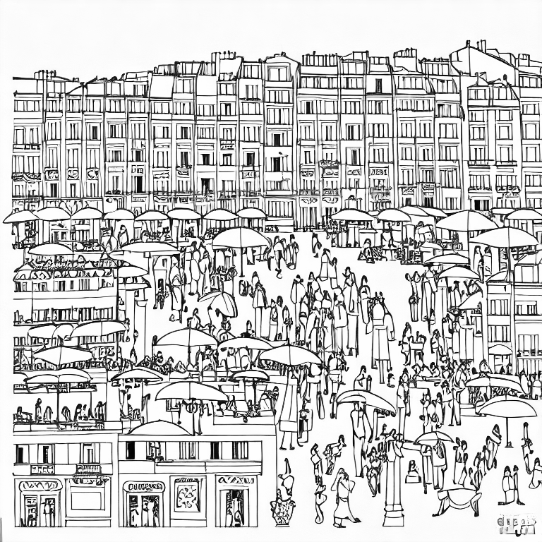 Coloring page of french city center in nice