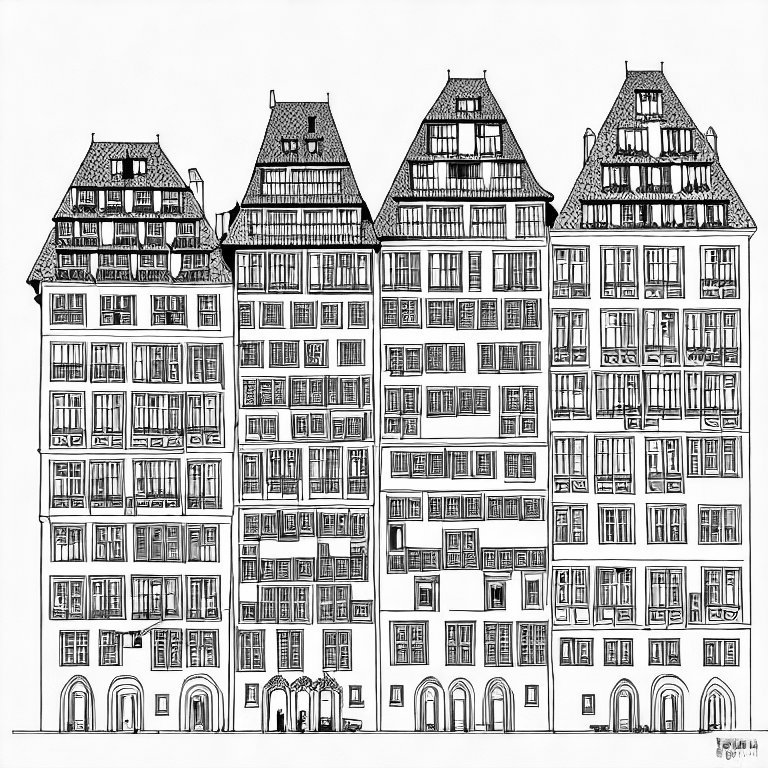 Coloring page of french city center in strasbourg