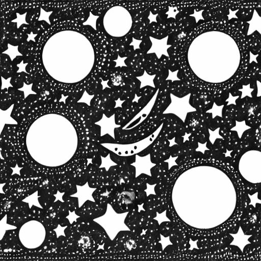 Coloring page of galaxy with moon and stars