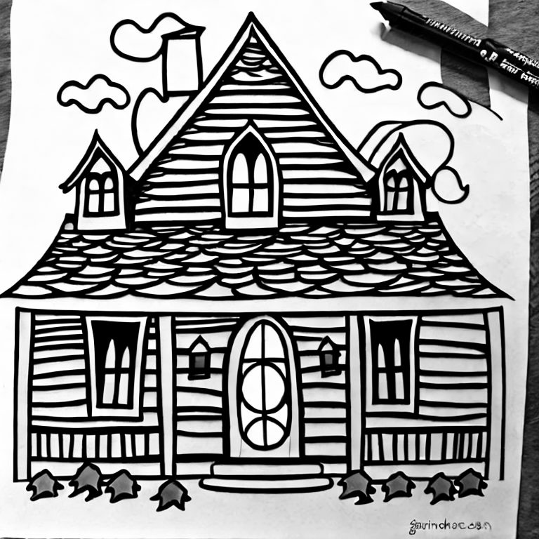 Coloring page of ghost in a haunted house