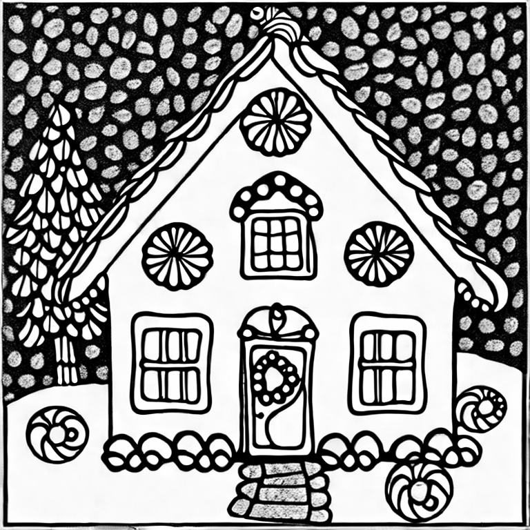 Coloring page of gingerbread house