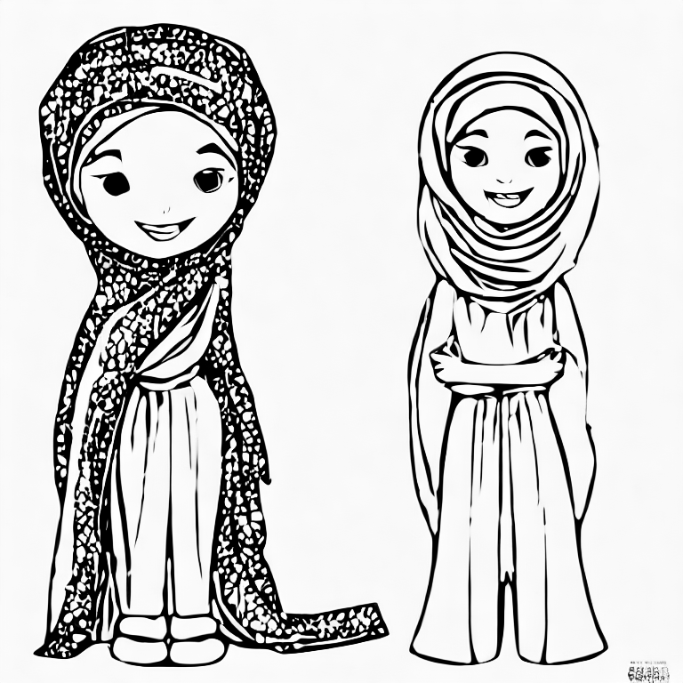 Coloring page of girl wearing hijab