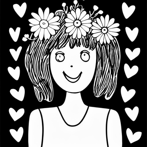 Coloring page of girl with flowers crown