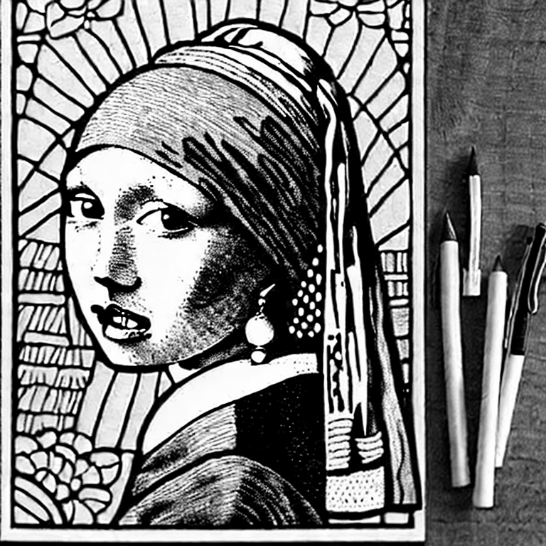 Coloring page of girl with the pearl earring line art