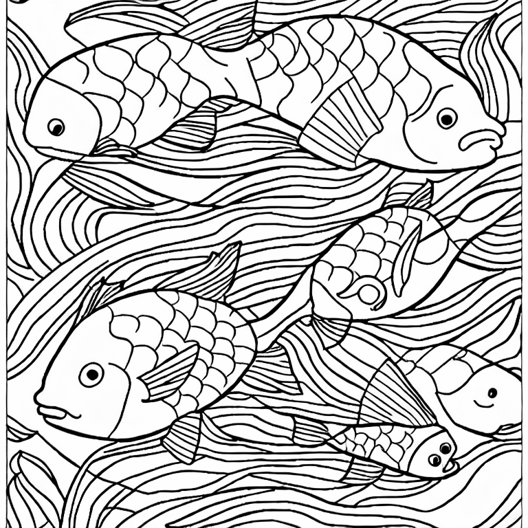 Coloring page of golden fish in the lake