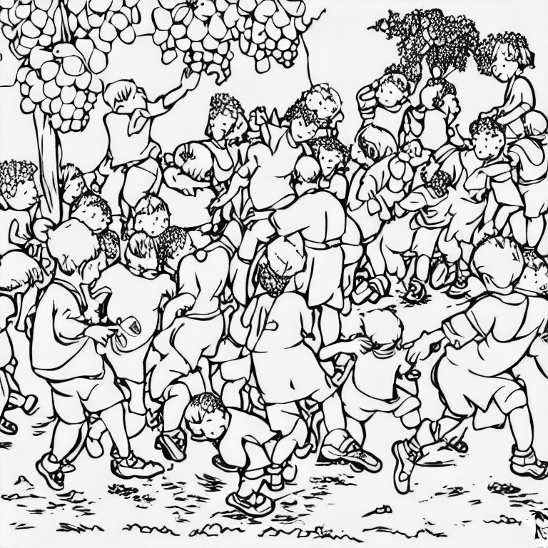 Coloring page of grape stomping