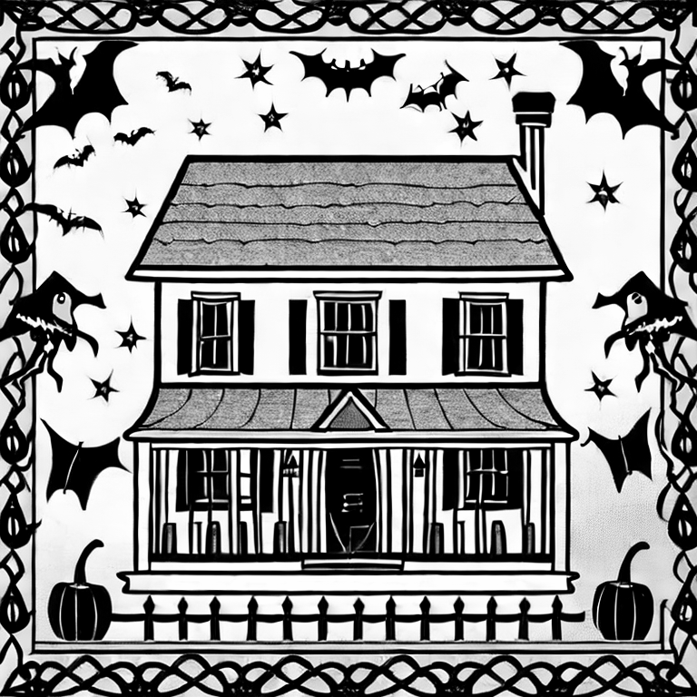 Coloring page of halloween haunted house