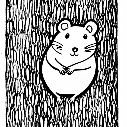 Coloring page of hamster in a tree