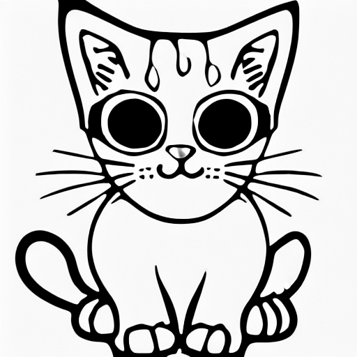Coloring page of happy kitten