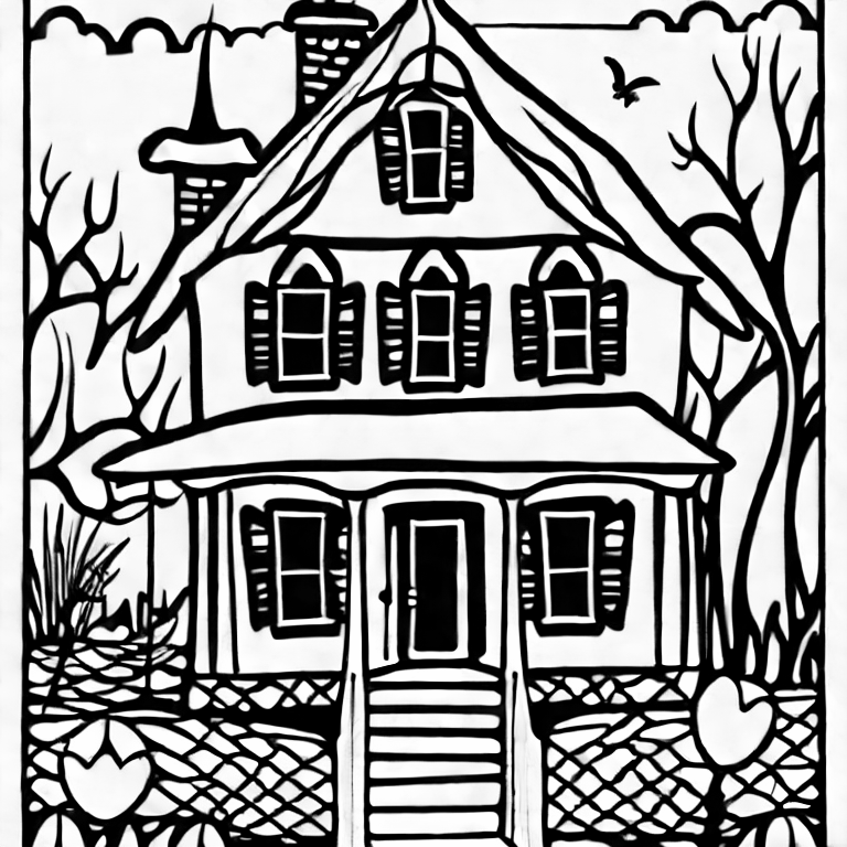 Coloring page of haunted house