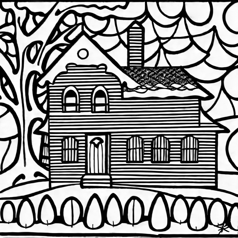 Coloring page of haunted house