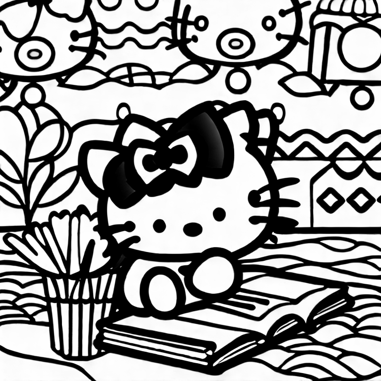 Coloring page of hello kitty go to school
