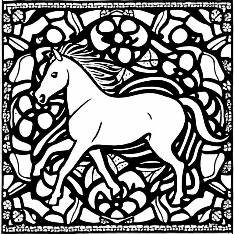 Coloring page of horse run