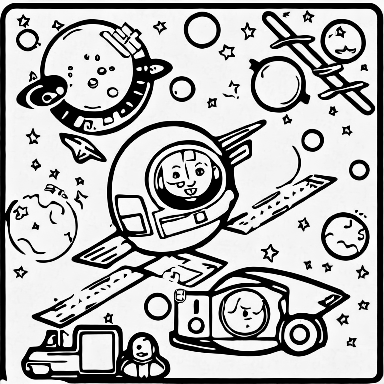 Coloring page of hospital in space