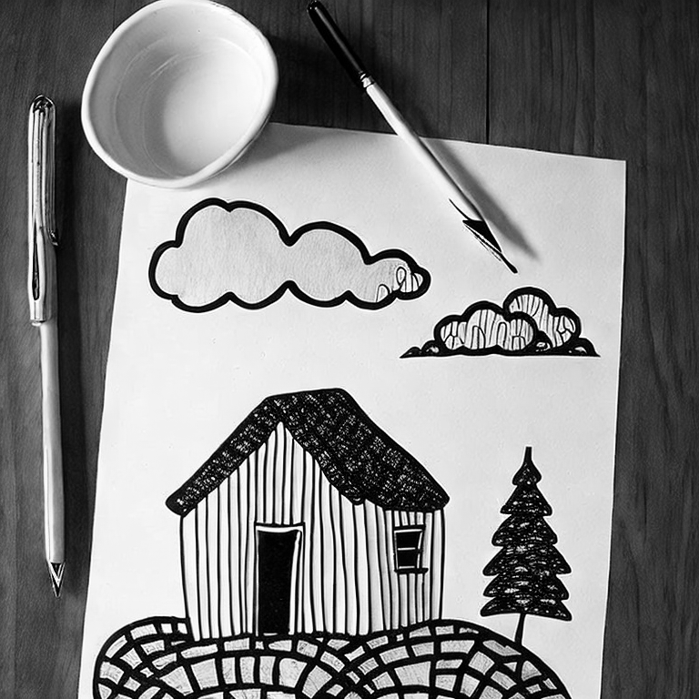 Coloring page of house in the cloud country