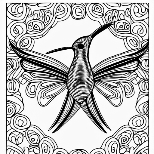 Coloring page of humming bird