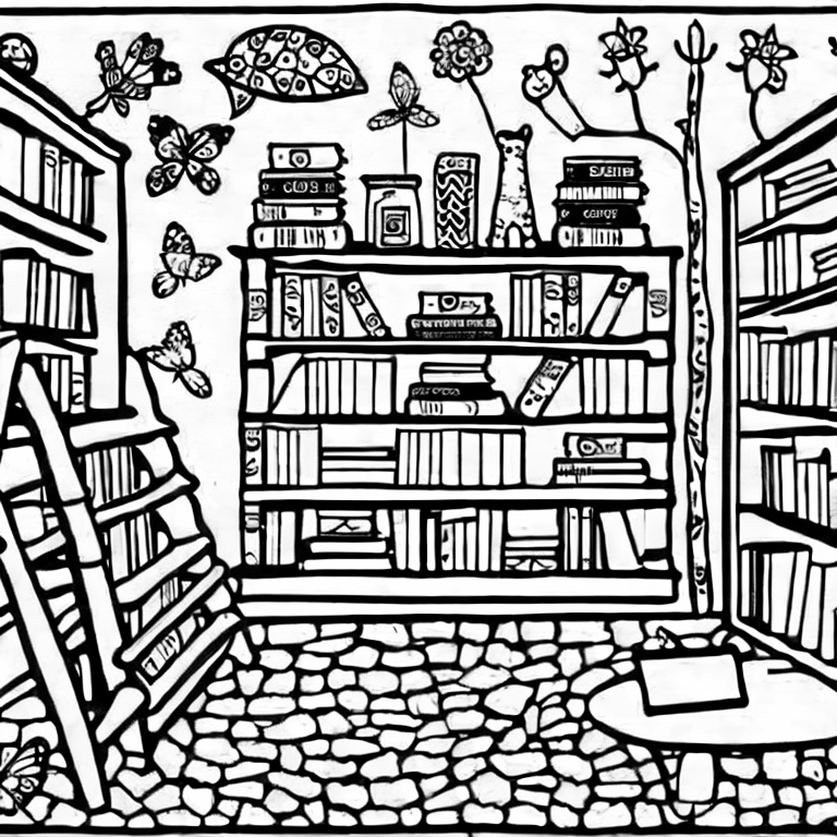 Coloring page of i love my library