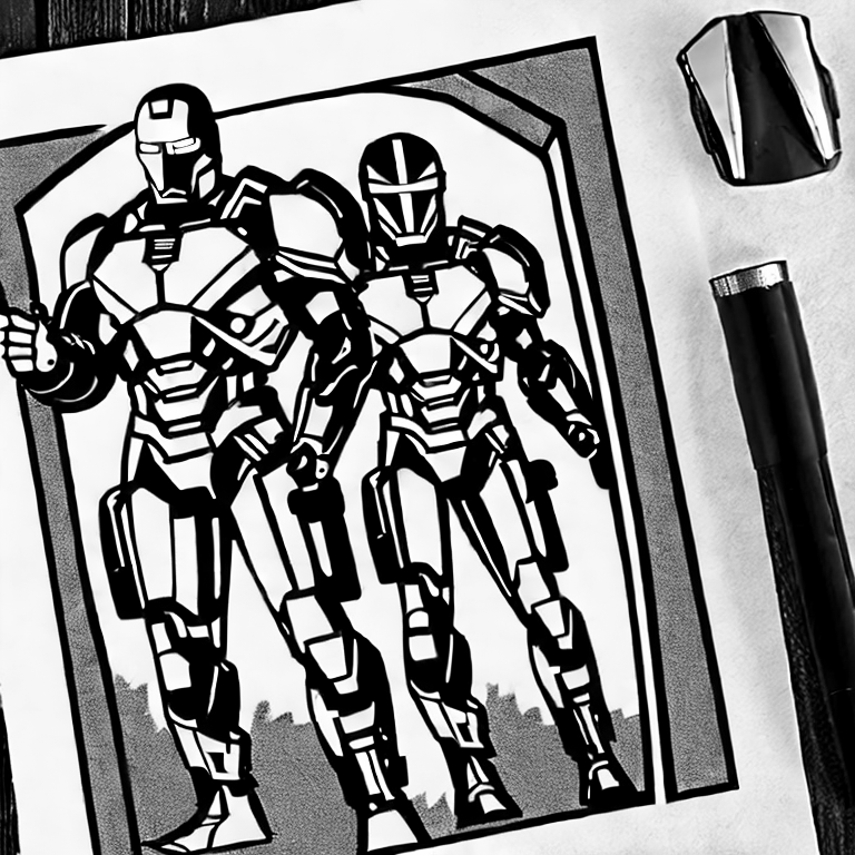 Coloring page of iron man and the mandalorian