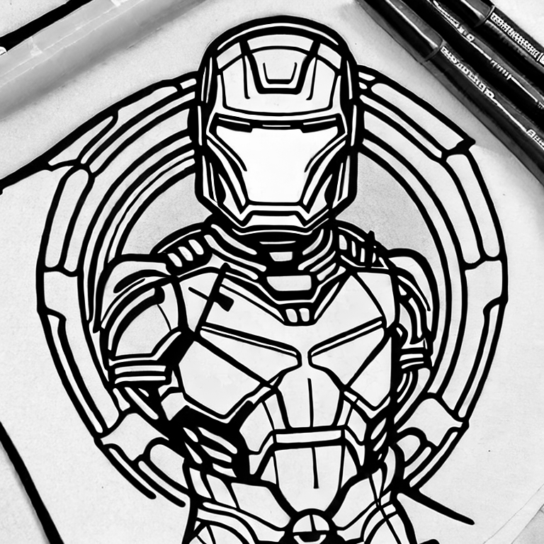 Coloring page of iron man and the mandalorian