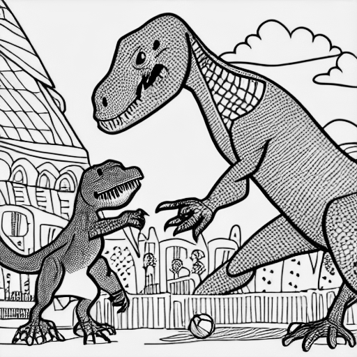 Coloring page of jordan pickford fighting a dinosaur