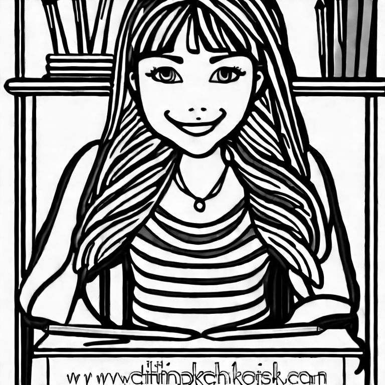 Coloring page of junior high school girl real