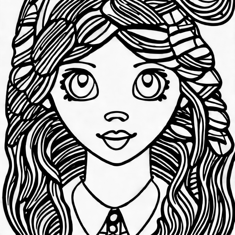 Coloring page of junior high school girl real