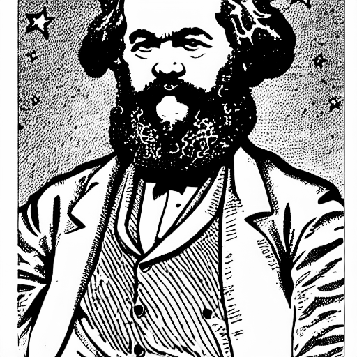 Coloring page of karl marx in space