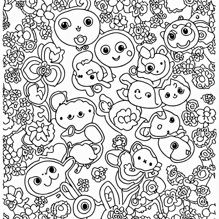 Coloring page of kawaii animals