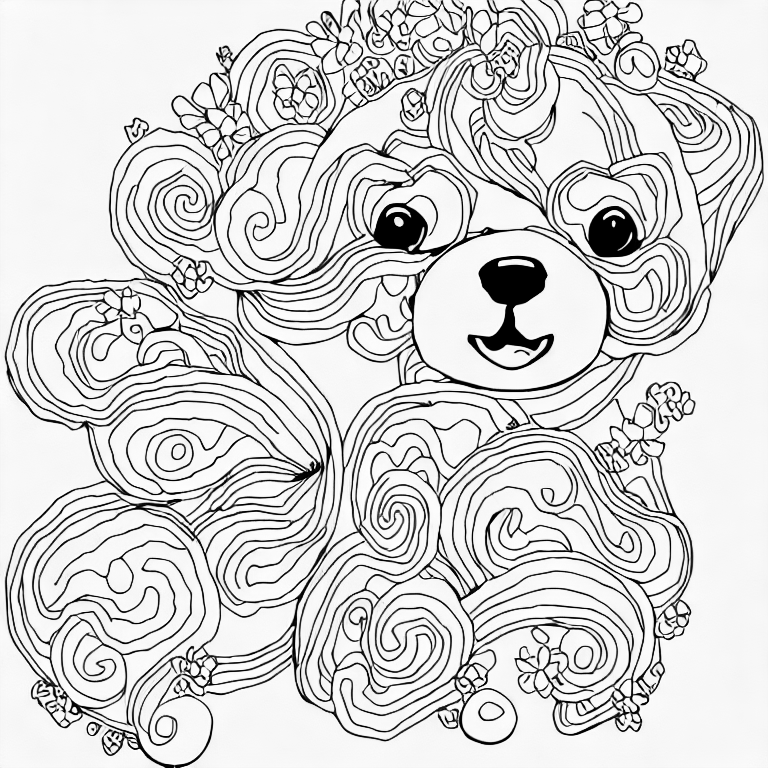 Coloring page of kawaii dog line drawing