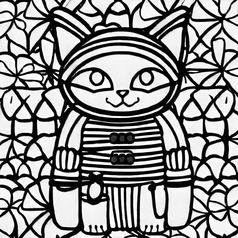 Coloring page of kawaii ninja cat