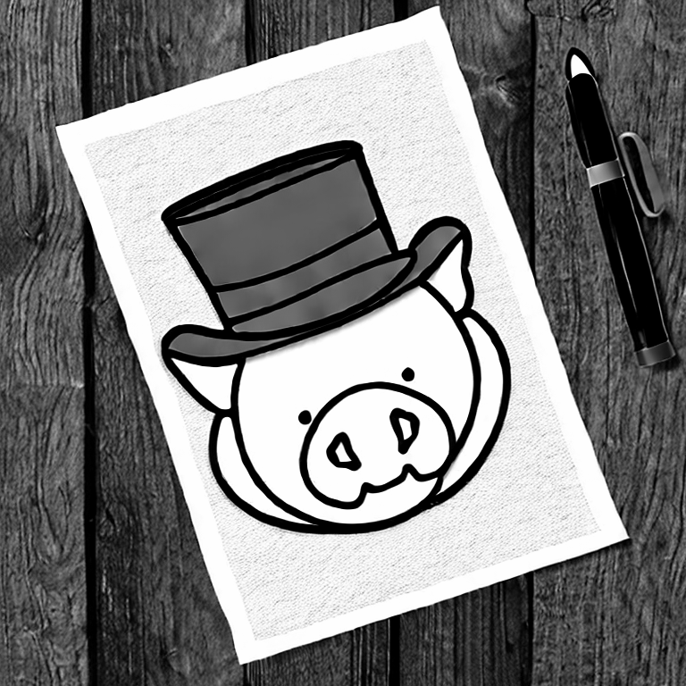 Coloring page of kawaii pig wearing a tophat