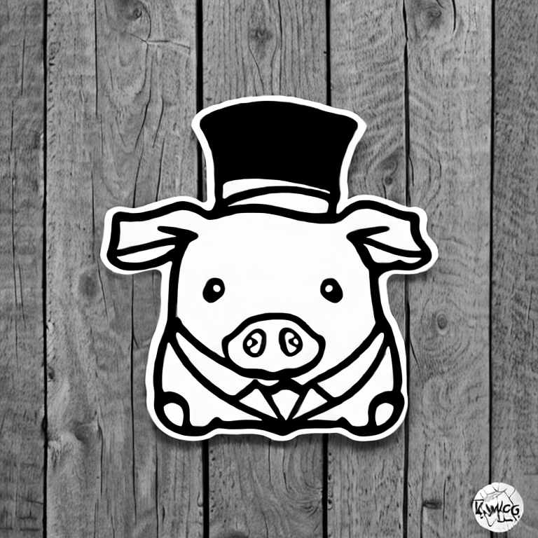Coloring page of kawaii pig wearing a tophat