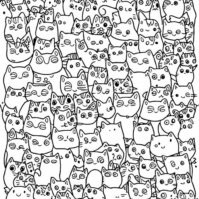 Coloring page of kawaii style cute cats coloring page