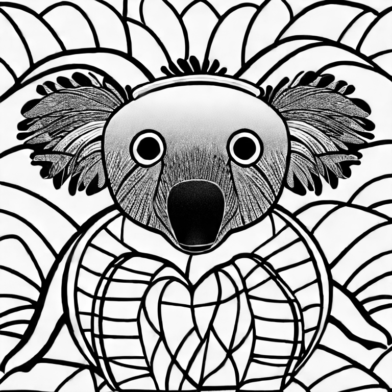 Coloring page of koala in the beach
