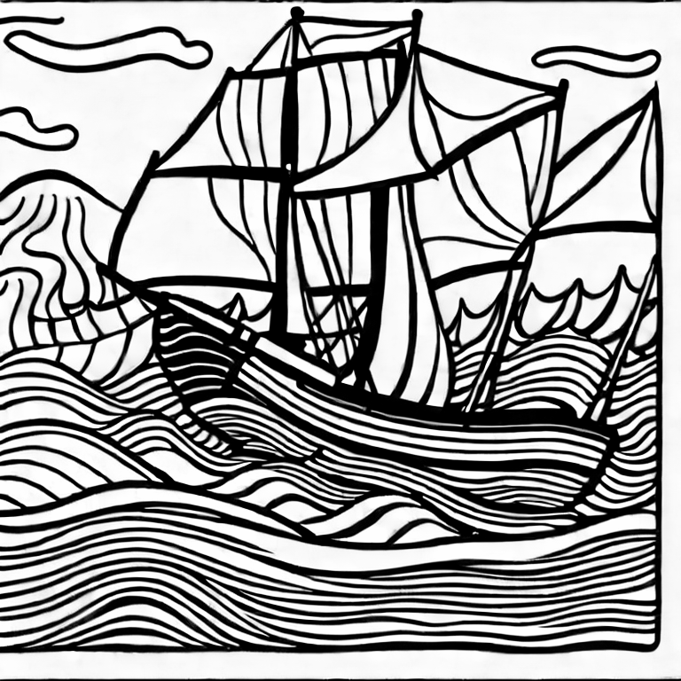 Coloring page of kraken destroying a pirate ship