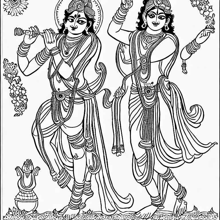 Coloring page of krishna