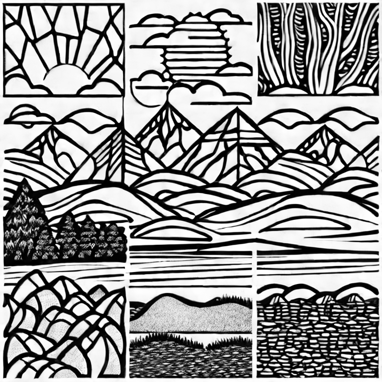 Coloring page of landscapes and dinosaur
