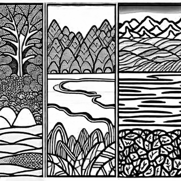 Coloring page of landscapes and fish