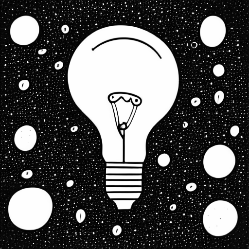 Coloring page of light bulbs dancing in space