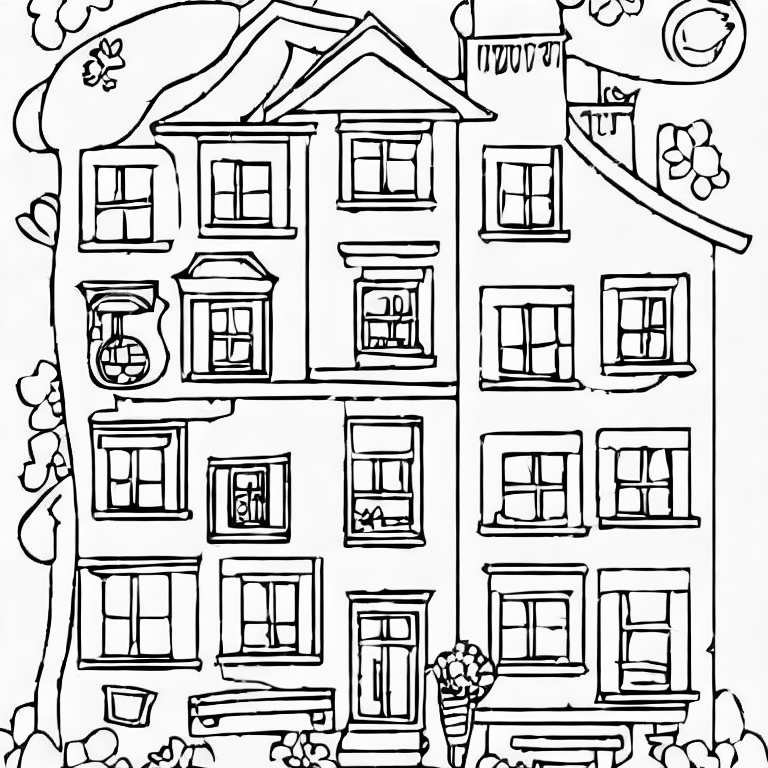 Coloring page of linedraw lineart to dog on the house