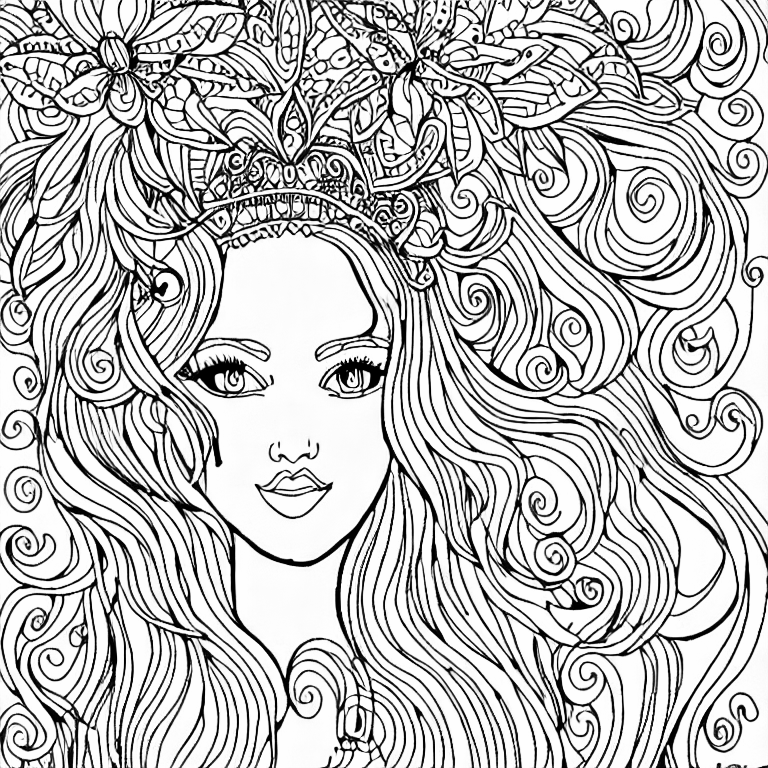 Coloring page of linedraw lineart to princes beatifull