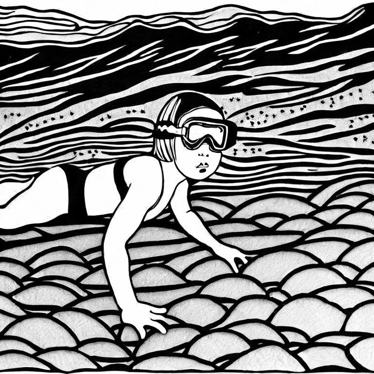 Coloring page of little girl snorkeling in hawaii shallows