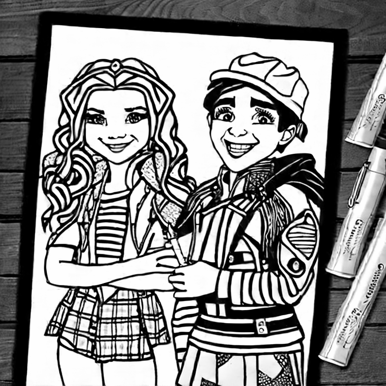 Coloring page of mal and ben together from descendants 1