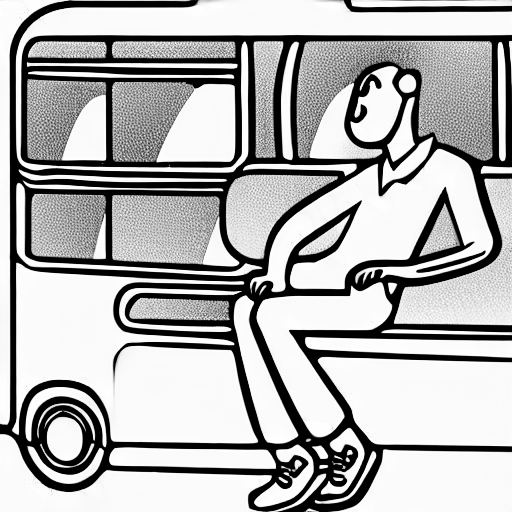 Coloring page of man sitting on a bus