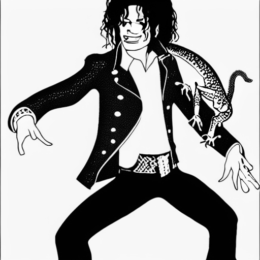 Coloring page of michael jackson dancing with a lizard