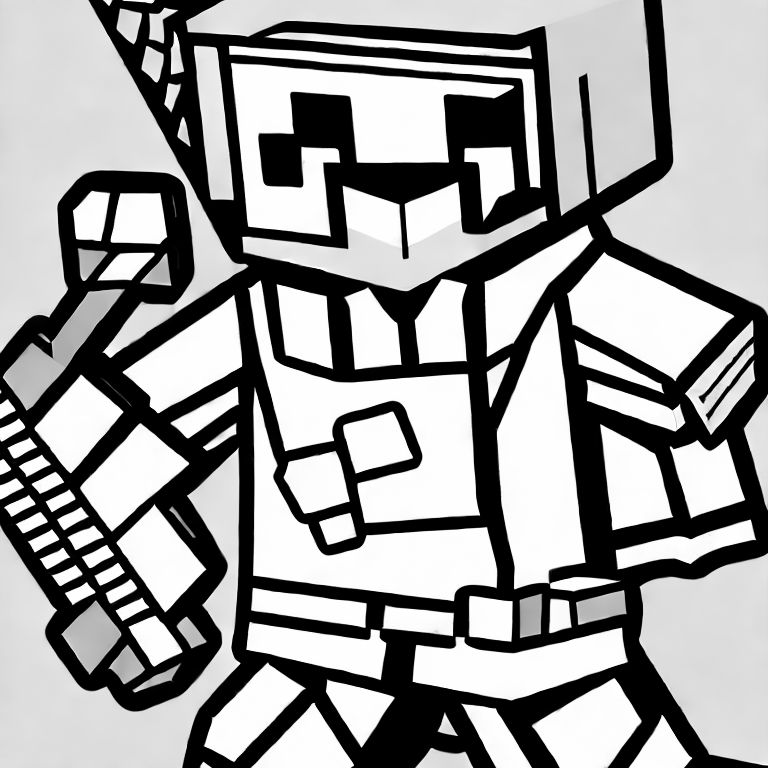 Coloring page of minecraft hero with a sword