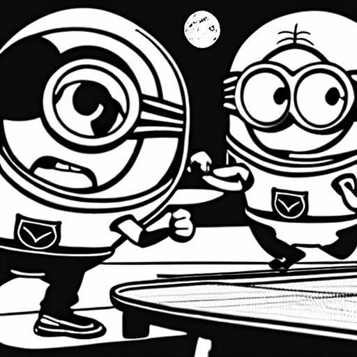 Coloring page of minions on the moon playing ping pong