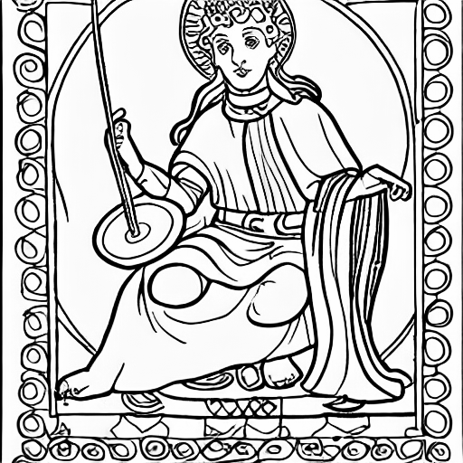 Coloring page of mithras listening to music