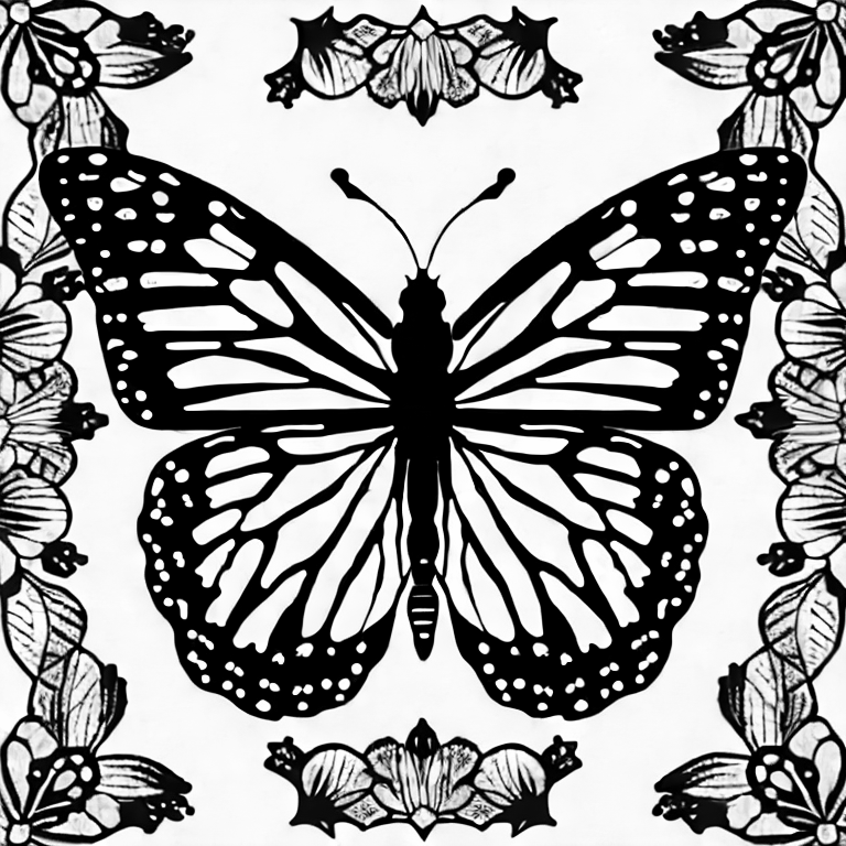 Coloring page of monarch butterfly and mandala pattern